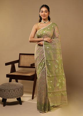 Grey Jamdani Cotton Saree Without Blouse Piece