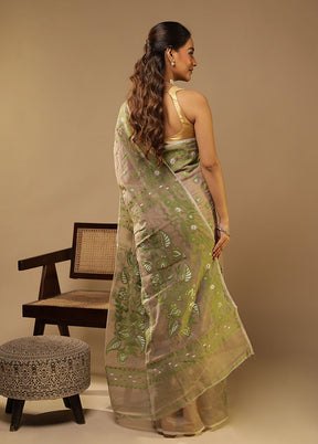 Grey Jamdani Cotton Saree Without Blouse Piece