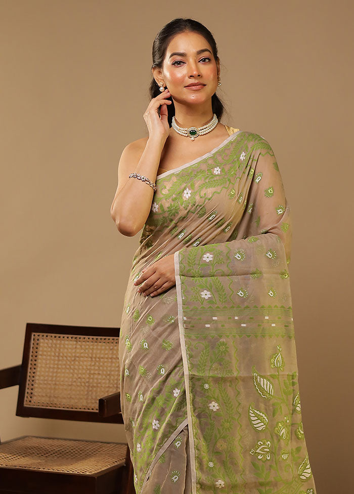 Grey Jamdani Cotton Saree Without Blouse Piece