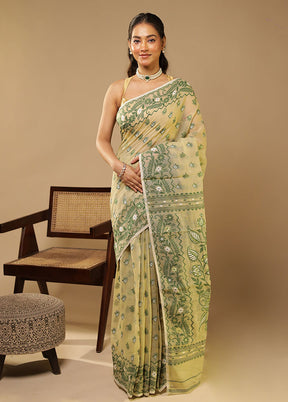 Cream Jamdani Cotton Saree Without Blouse Piece