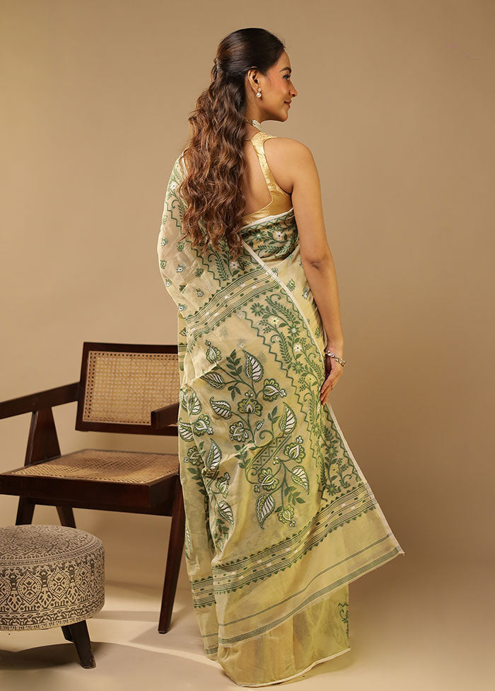 Cream Jamdani Cotton Saree Without Blouse Piece