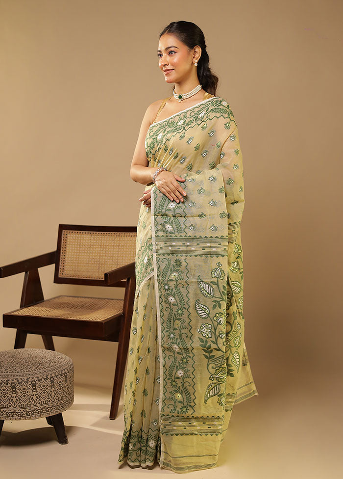 Cream Jamdani Cotton Saree Without Blouse Piece