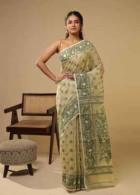 Cream Jamdani Cotton Saree Without Blouse Piece