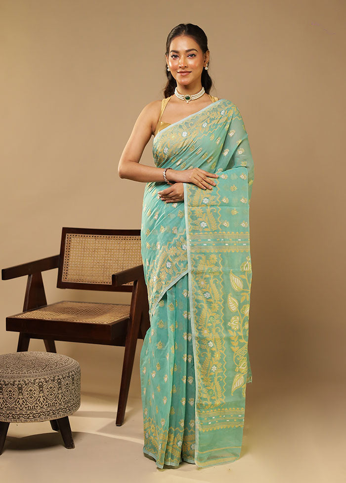 Green Jamdani Cotton Saree Without Blouse Piece