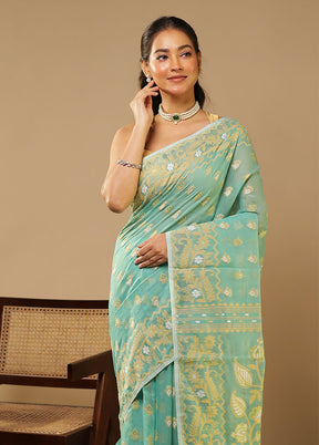 Green Jamdani Cotton Saree Without Blouse Piece