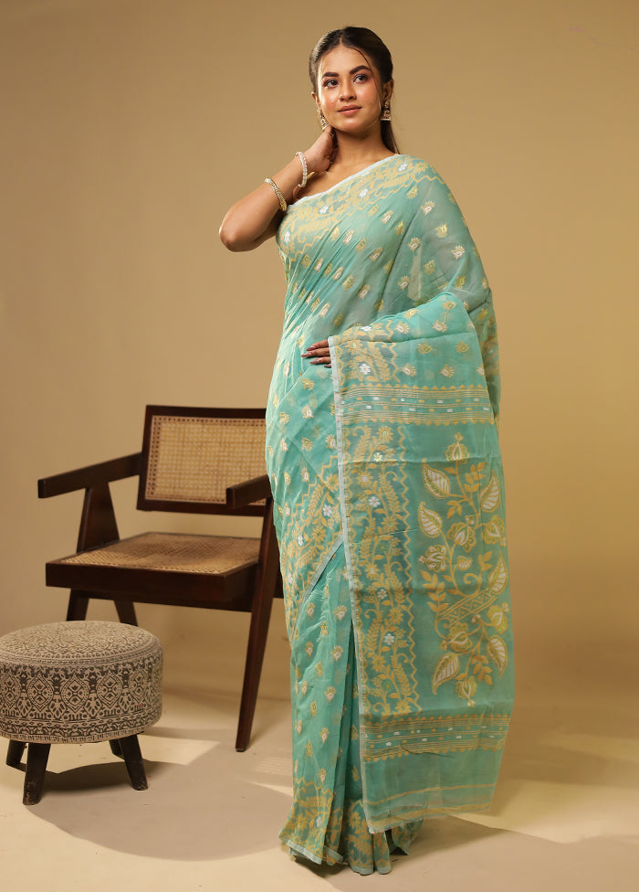 Green Jamdani Cotton Saree Without Blouse Piece