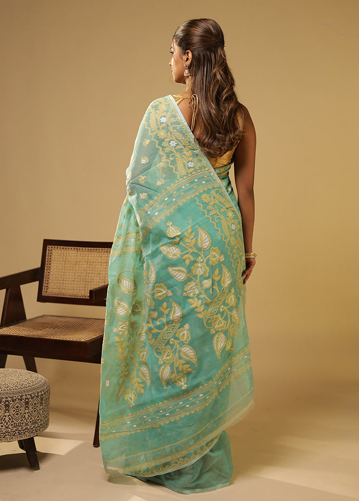 Green Jamdani Cotton Saree Without Blouse Piece