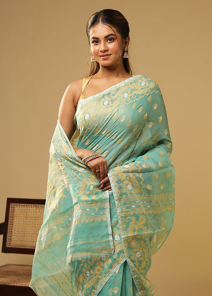 Green Jamdani Cotton Saree Without Blouse Piece