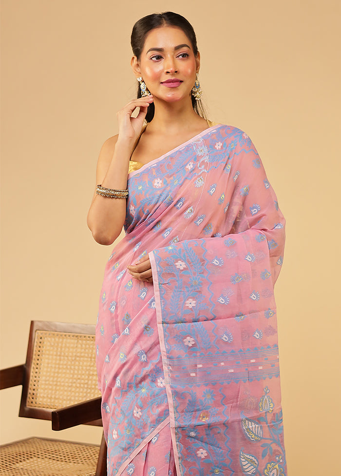 Pink Jamdani Cotton Saree Without Blouse Piece