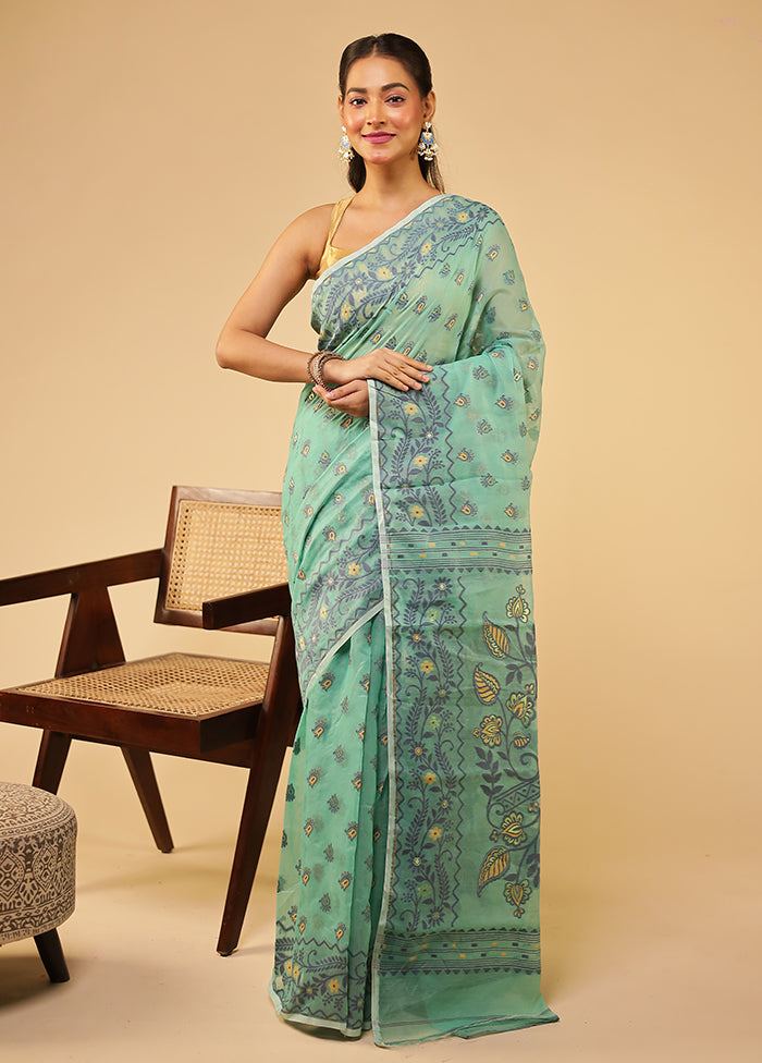 Green Jamdani Cotton Saree Without Blouse Piece