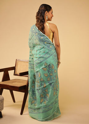 Green Jamdani Cotton Saree Without Blouse Piece