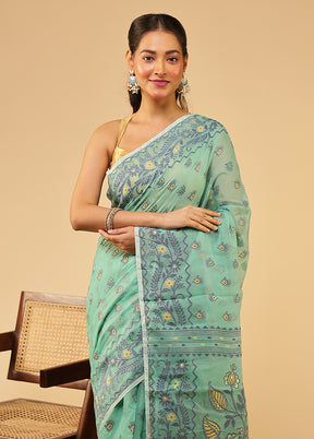 Green Jamdani Cotton Saree Without Blouse Piece