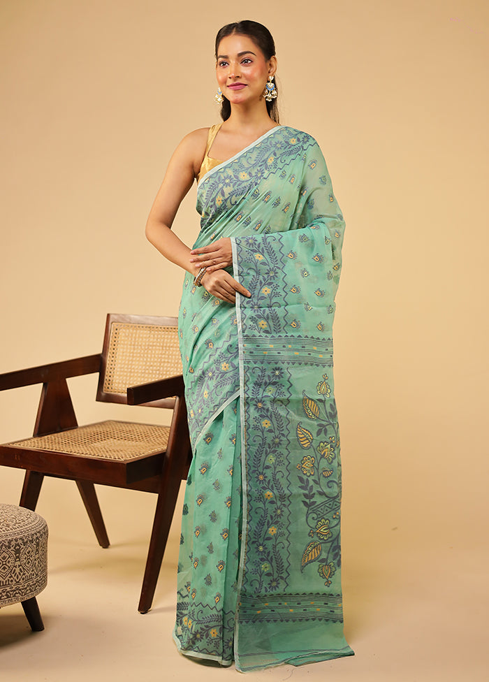 Green Jamdani Cotton Saree Without Blouse Piece