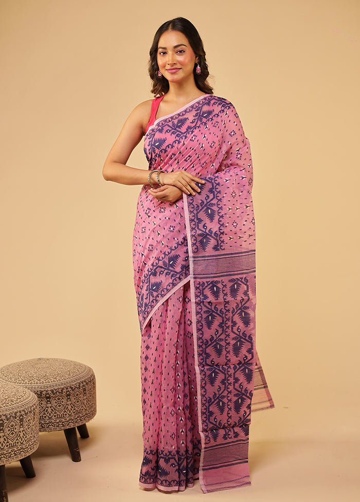 Pink Jamdani Cotton Saree Without Blouse Piece