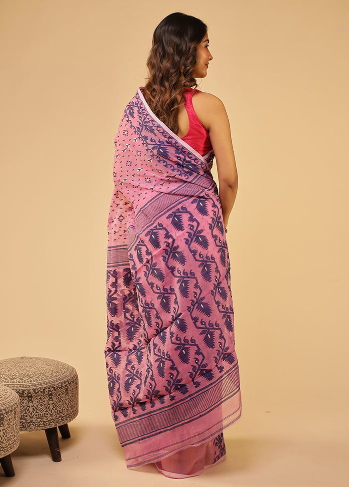 Pink Jamdani Cotton Saree Without Blouse Piece