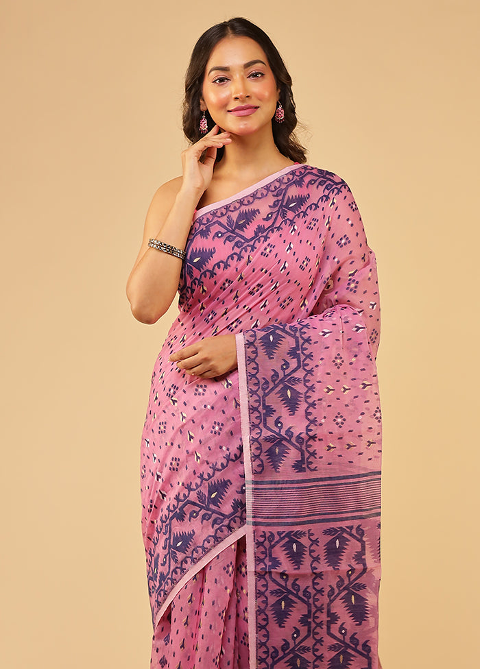 Pink Jamdani Cotton Saree Without Blouse Piece