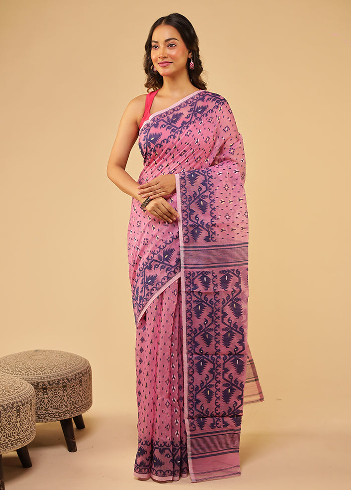 Pink Jamdani Cotton Saree Without Blouse Piece