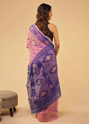 Blue Jamdani Cotton Saree Without Blouse Piece