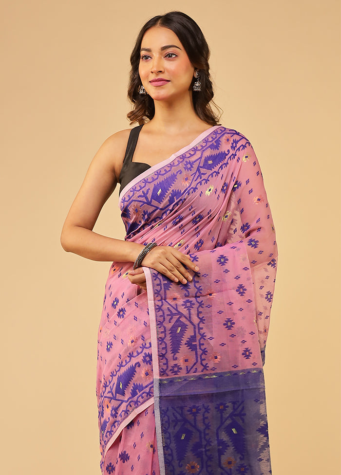 Blue Jamdani Cotton Saree Without Blouse Piece
