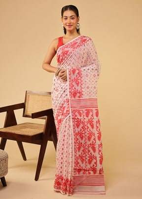 White Jamdani Cotton Saree Without Blouse Piece
