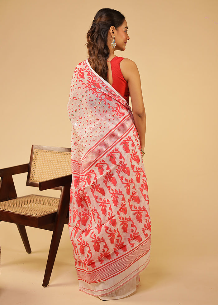White Jamdani Cotton Saree Without Blouse Piece