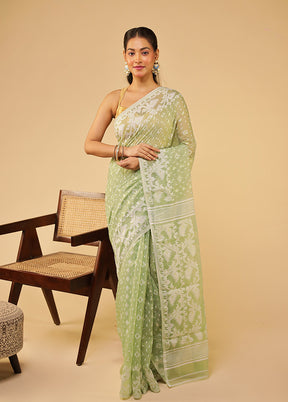 Green Jamdani Cotton Saree Without Blouse Piece