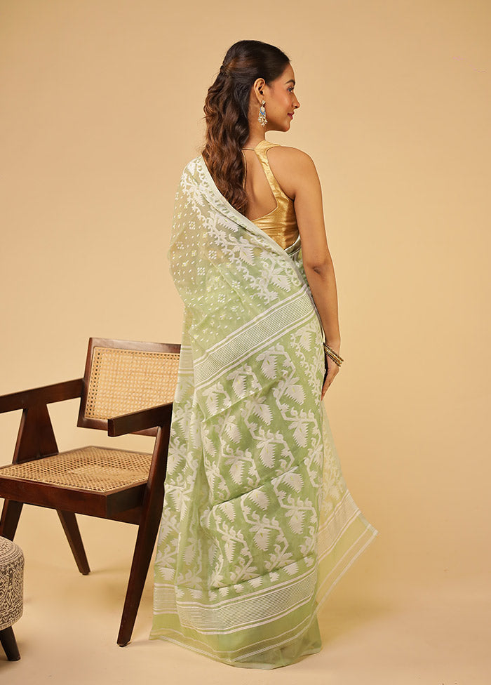 Green Jamdani Cotton Saree Without Blouse Piece