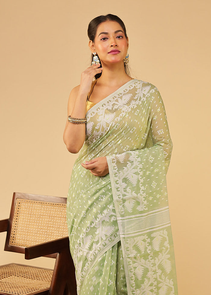 Green Jamdani Cotton Saree Without Blouse Piece
