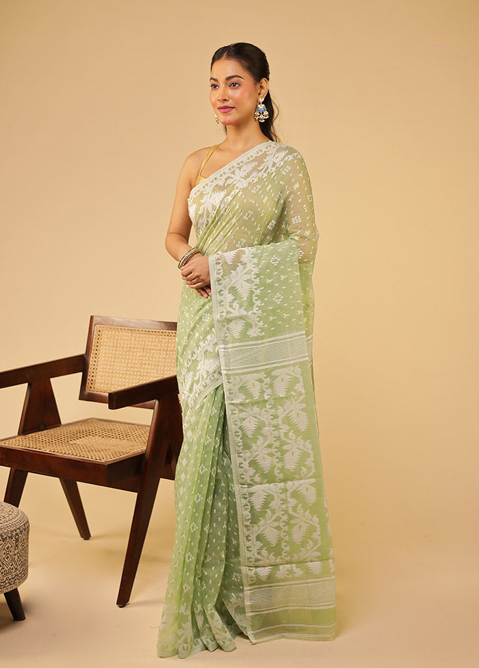 Green Jamdani Cotton Saree Without Blouse Piece