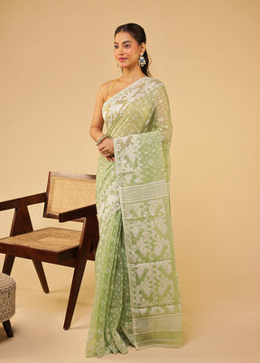 Green Jamdani Cotton Saree Without Blouse Piece