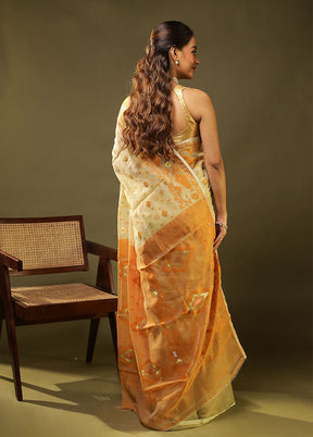 Cream Jamdani Cotton Saree Without Blouse Piece