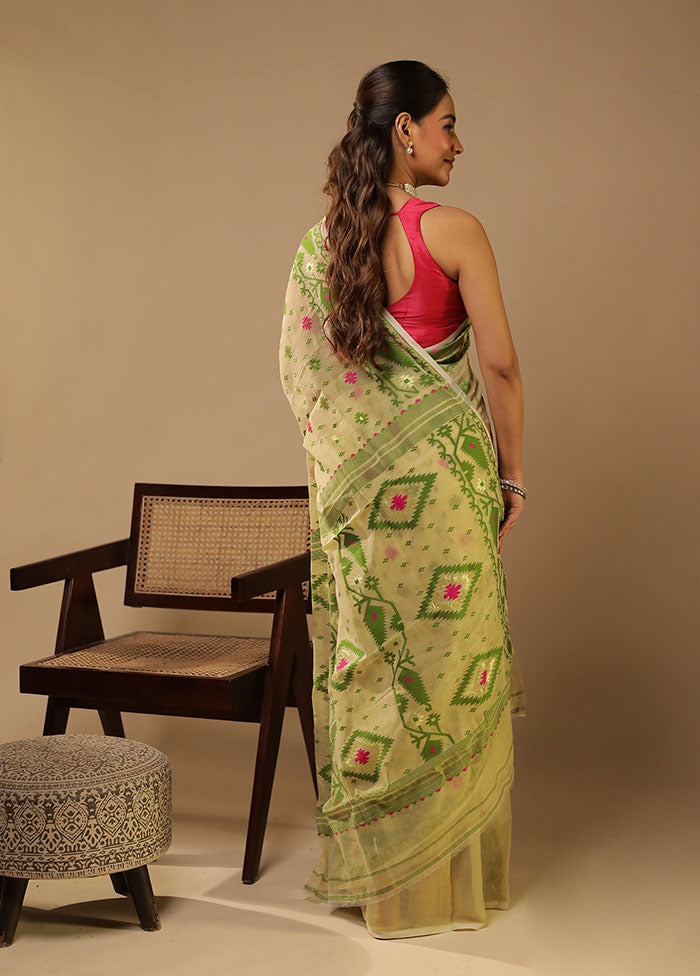 Cream Jamdani Cotton Saree Without Blouse Piece