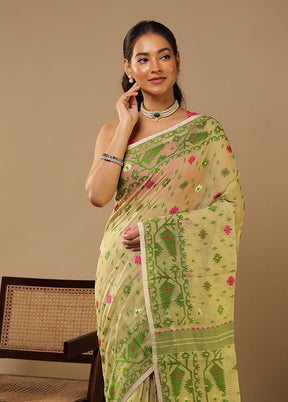 Cream Jamdani Cotton Saree Without Blouse Piece