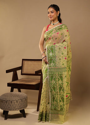 Cream Jamdani Cotton Saree Without Blouse Piece