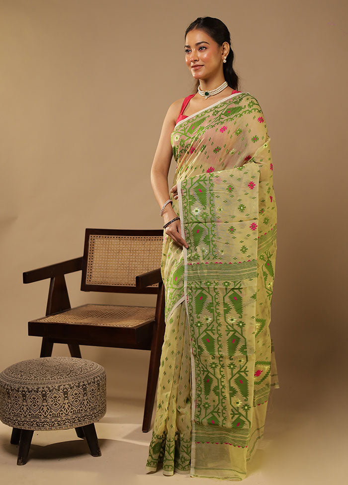 Cream Jamdani Cotton Saree Without Blouse Piece