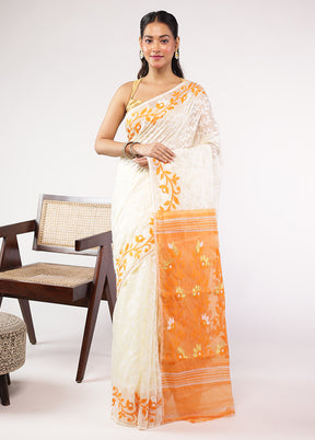 Cream Jamdani Cotton Saree Without Blouse Piece