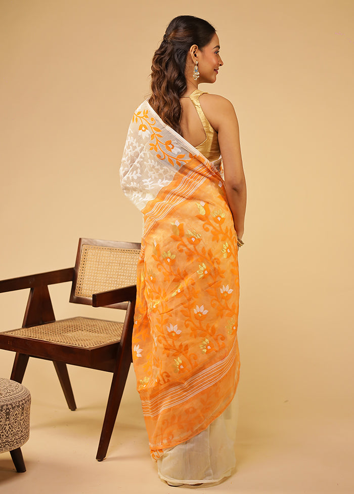 Cream Jamdani Cotton Saree Without Blouse Piece