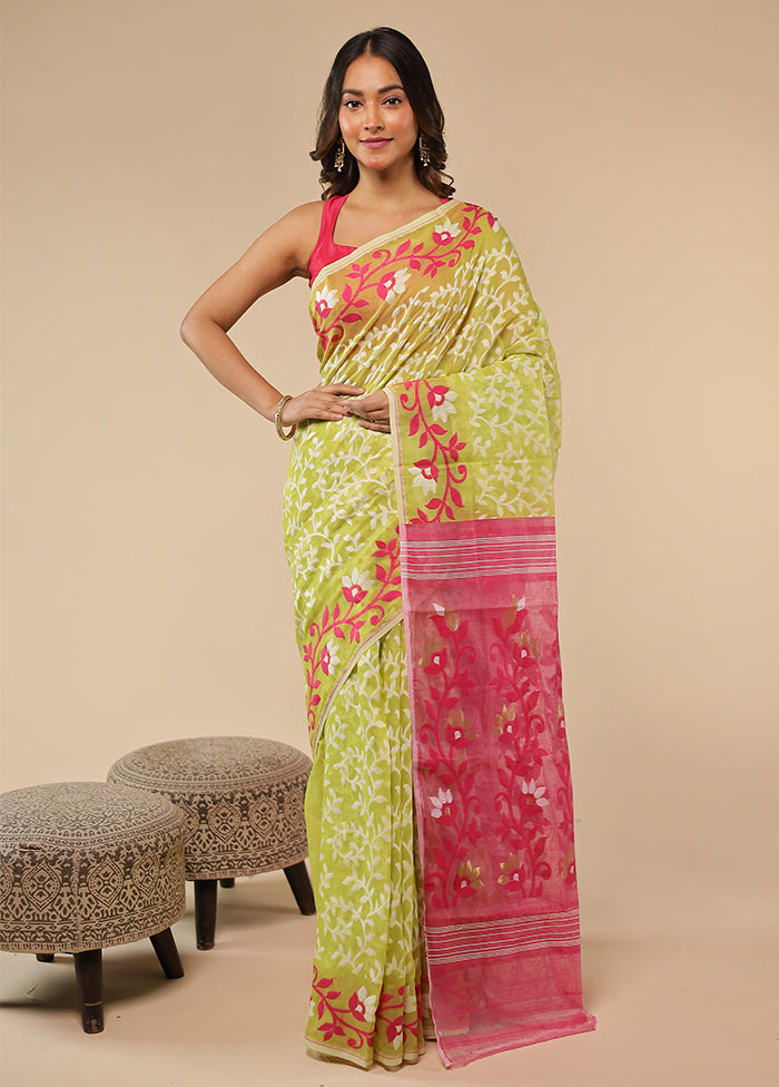 Cream Jamdani Cotton Saree Without Blouse Piece