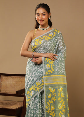 Green Jamdani Cotton Saree Without Blouse Piece