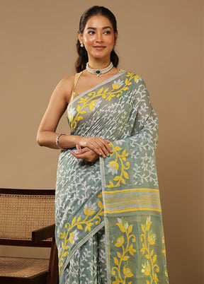 Green Jamdani Cotton Saree Without Blouse Piece