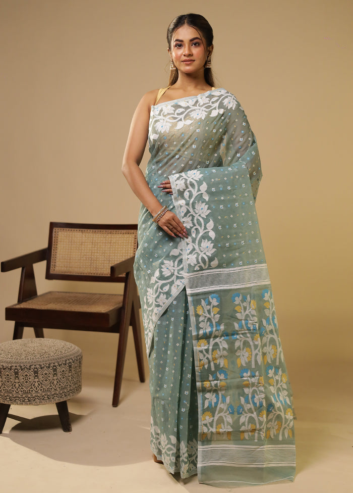 Green Jamdani Cotton Saree Without Blouse Piece