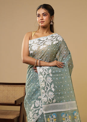 Green Jamdani Cotton Saree Without Blouse Piece