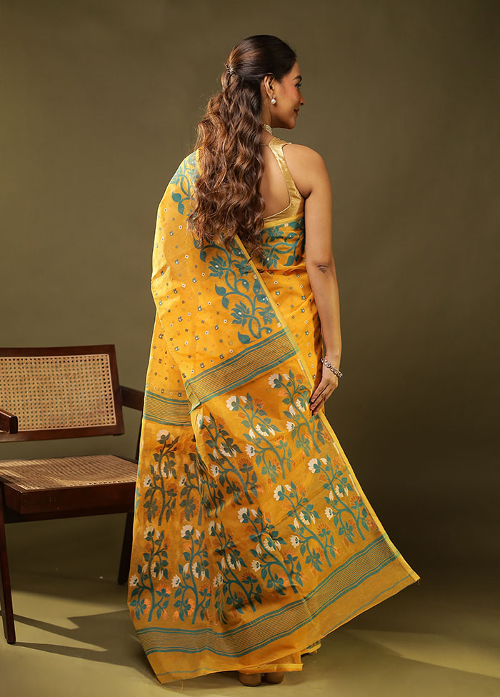 Yellow Jamdani Cotton Saree Without Blouse Piece