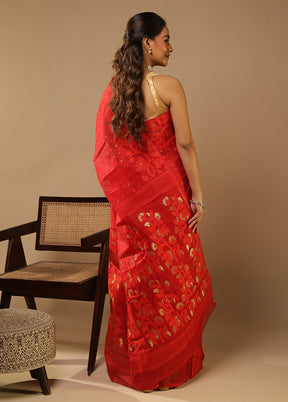 Red Jamdani Cotton Saree Without Blouse Piece
