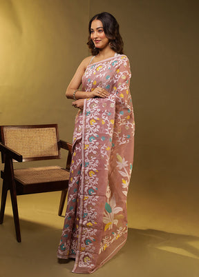 Purple Jamdani Cotton Saree Without Blouse Piece