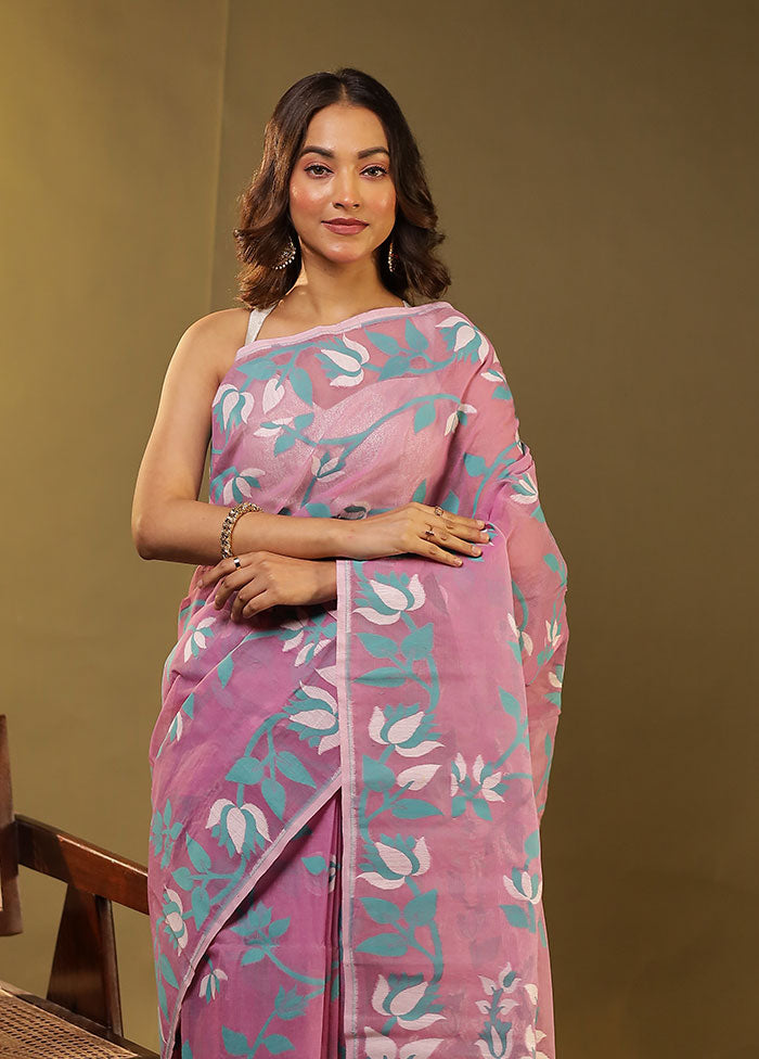 Purple Jamdani Cotton Saree Without Blouse Piece