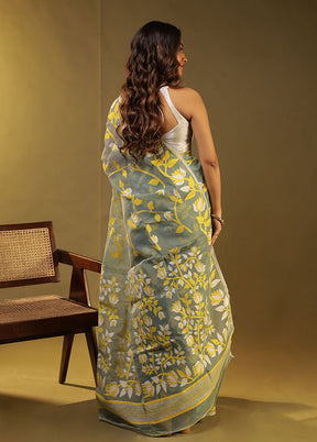 Green Jamdani Cotton Saree Without Blouse Piece