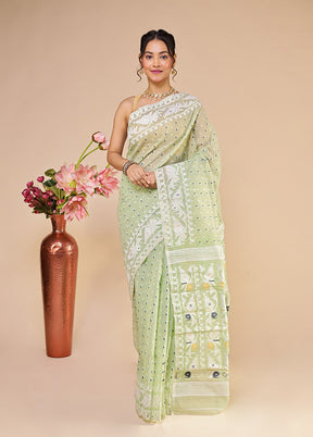 Green Jamdani Cotton Saree Without Blouse Piece
