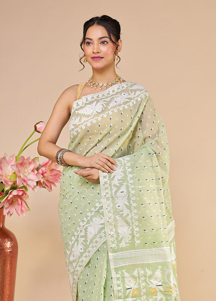 Green Jamdani Cotton Saree Without Blouse Piece