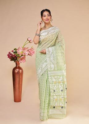 Green Jamdani Cotton Saree Without Blouse Piece